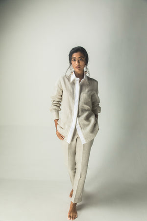 Elegant handloom Kasha Classic Shirt in premium fabric, showcasing a timeless silhouette in a sophisticated luxury womenswear style