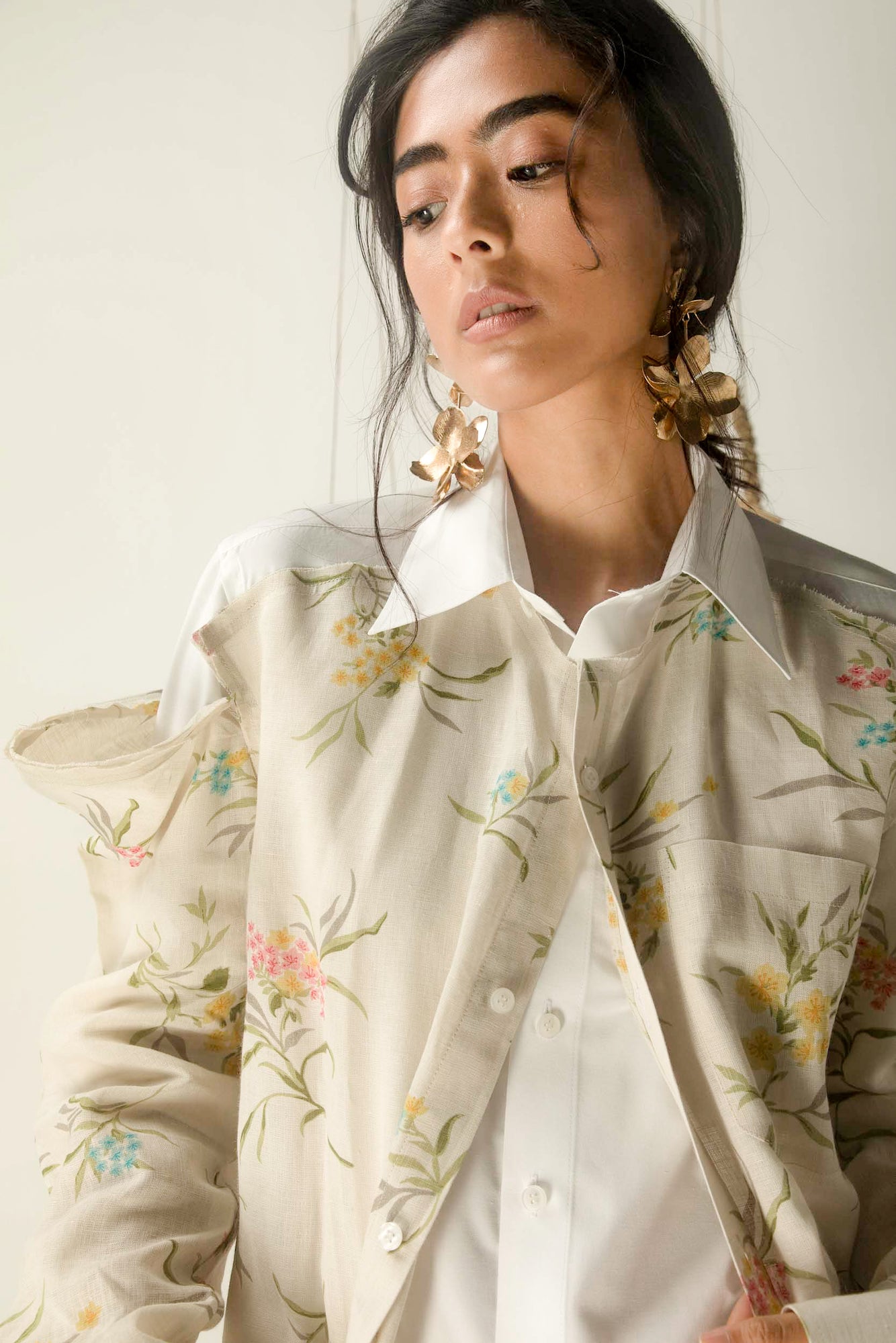 Elegant handloom brick moon shirt in premium fabric, showcasing a refined silhouette and luxurious texture, perfect for sophisticated womenswear