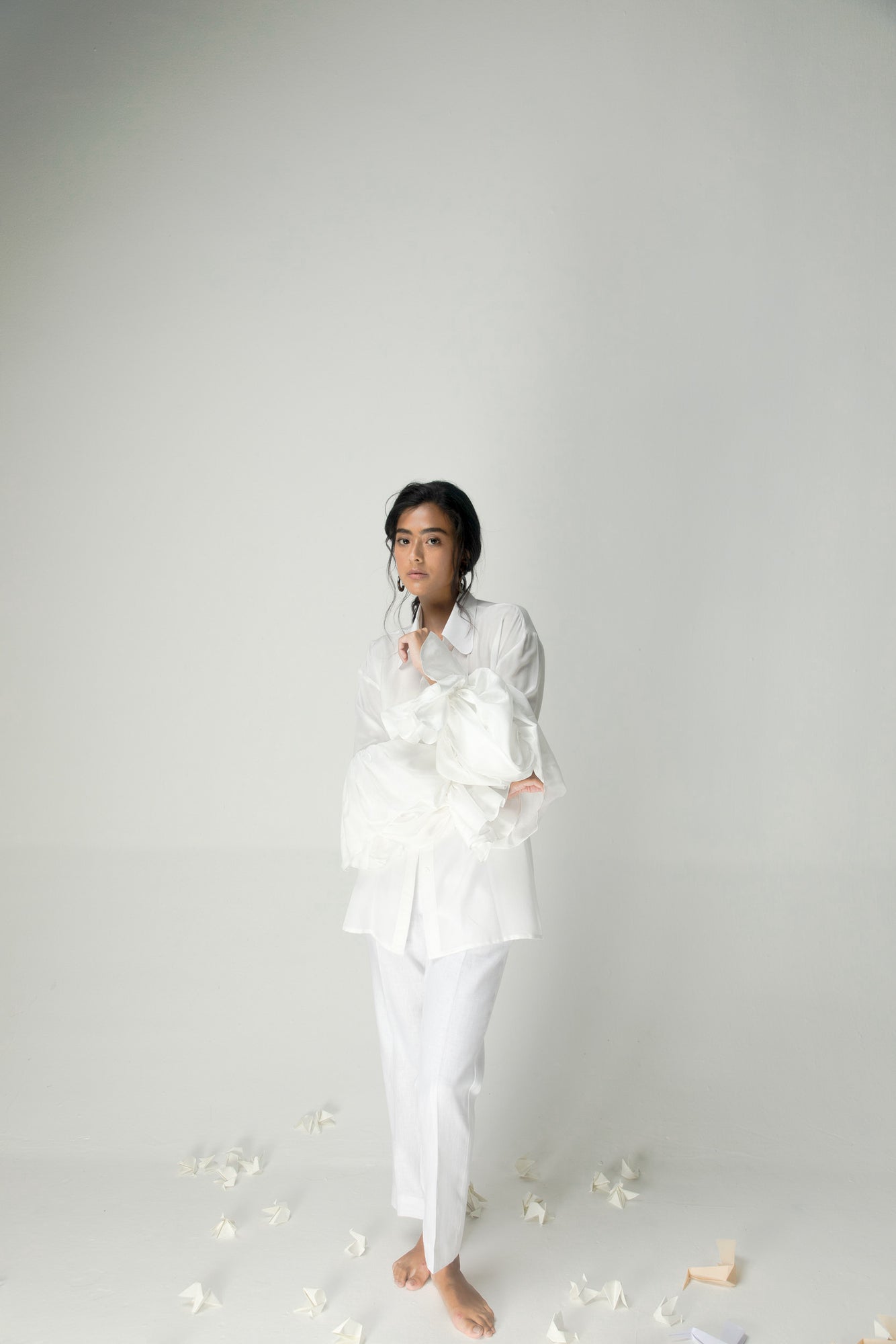 Elegant handloom garlic shirt in premium fabric, showcasing intricate artisan craftsmanship and sophisticated luxury womenswear design