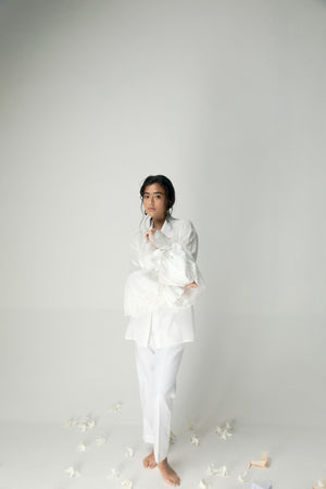 Elegant handloom garlic shirt in premium fabric, showcasing intricate artisan craftsmanship and sophisticated luxury womenswear design