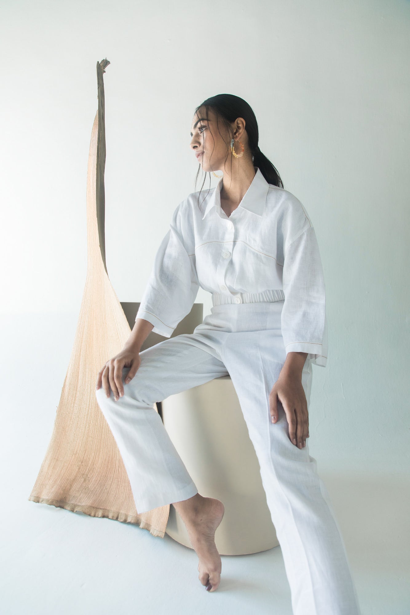 Elegant handloom paper-long skirt in premium fabric, showcasing a flowing silhouette and artisan craftsmanship, epitomizing luxury womenswear
