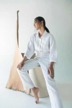 Elegant handloom paper-long skirt in premium fabric, showcasing a flowing silhouette and artisan craftsmanship, epitomizing luxury womenswear