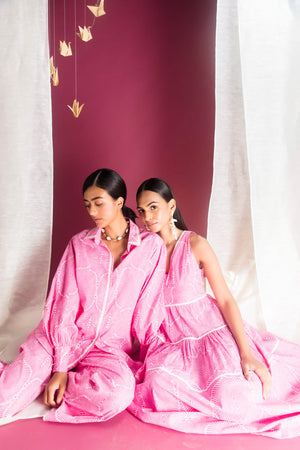 Azalea Pink Co-Ord Set in premium handloom fabric, showcasing elegant silhouette and artisan craftsmanship for luxury womenswear