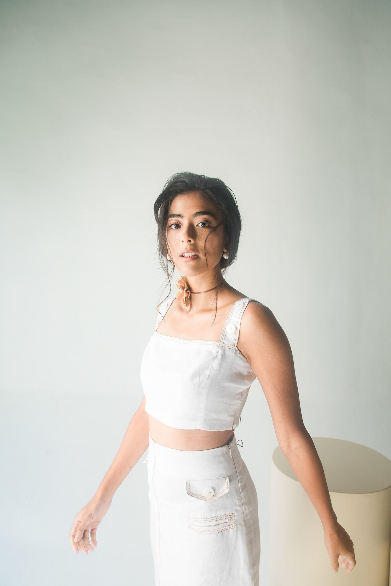 Elegant handloom shirt in premium fabric, showcasing a unique doodle pattern, epitomizing luxury womenswear craftsmanship