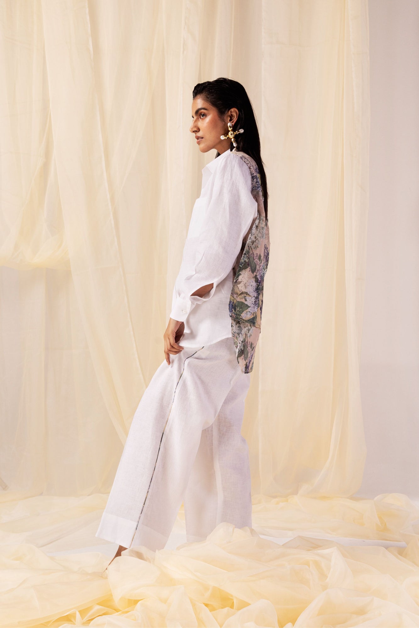 Elegant handloom co-ord set in premium fabric, showcasing a sophisticated silhouette and artisan craftsmanship for luxury womenswear