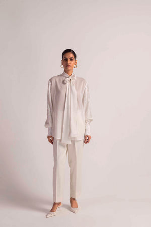 Elegant Valencia Drape Shirt in soft handloom fabric, showcasing a luxurious silhouette with artisan-crafted detailing