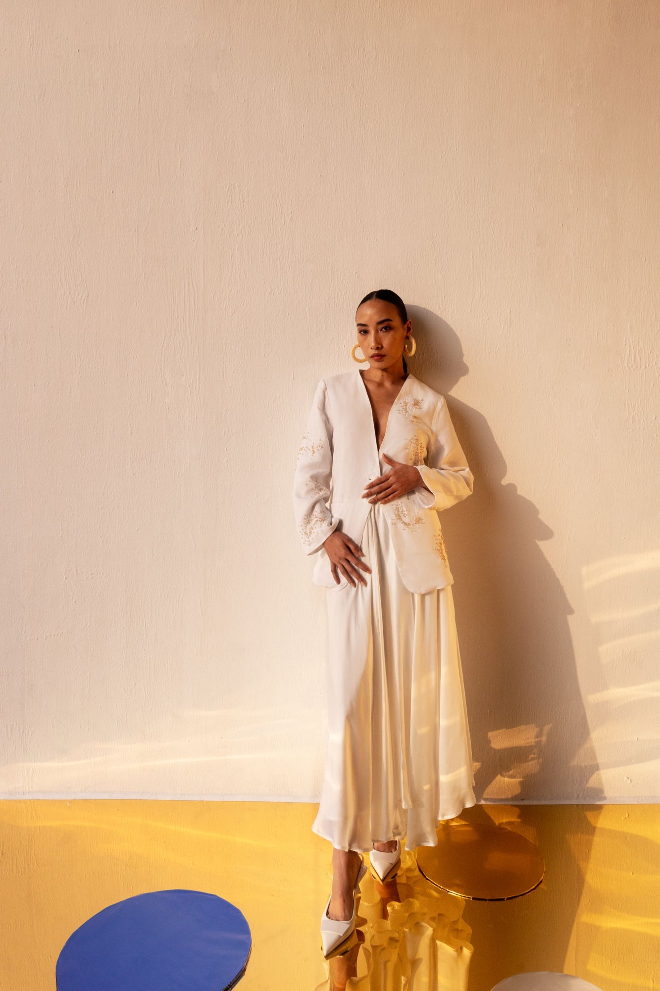 Elegant handloom frosted skirt in premium fabric, showcasing a luxurious silhouette with artisan detailing and a sophisticated finish