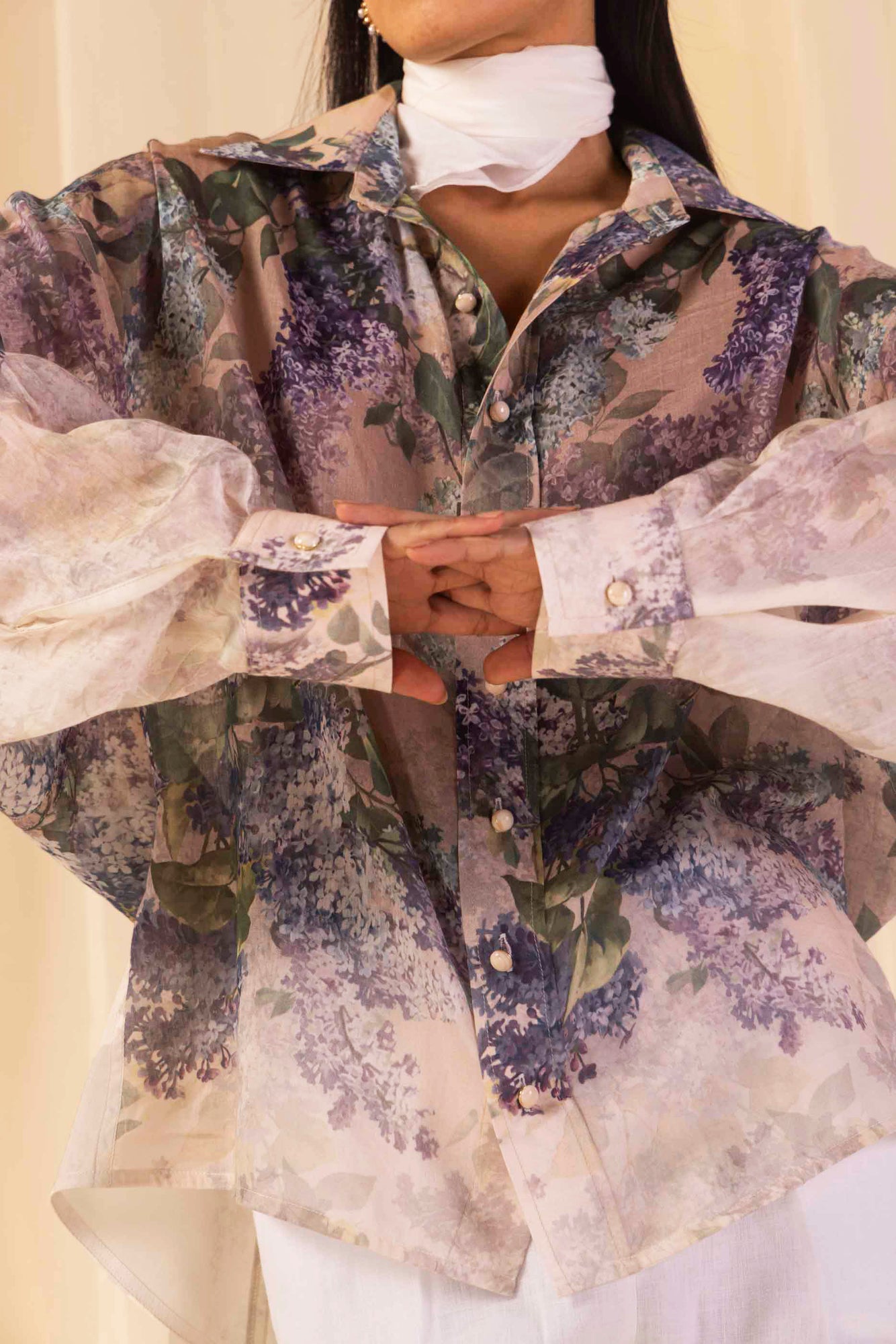 Exquisite handloom silk dress in vibrant hydra hues, showcasing NJ3 Atelier's luxury craftsmanship and sophisticated design