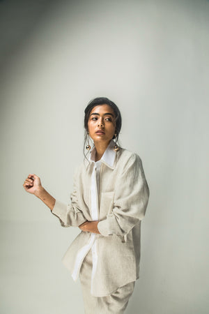 Handcrafted Kasha Classic Shirt in premium handloom fabric, showcasing a timeless silhouette in rich, elegant hues for luxury womenswear