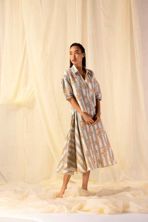 Handcrafted Fleurline Shirt in premium handloom fabric, showcasing luxury womenswear with an elegant silhouette and refined details