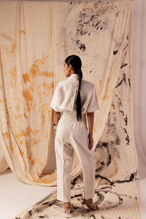 Exquisite almondine lace co-ord set in premium handloom fabric, showcasing luxury womenswear with artisan-crafted elegance