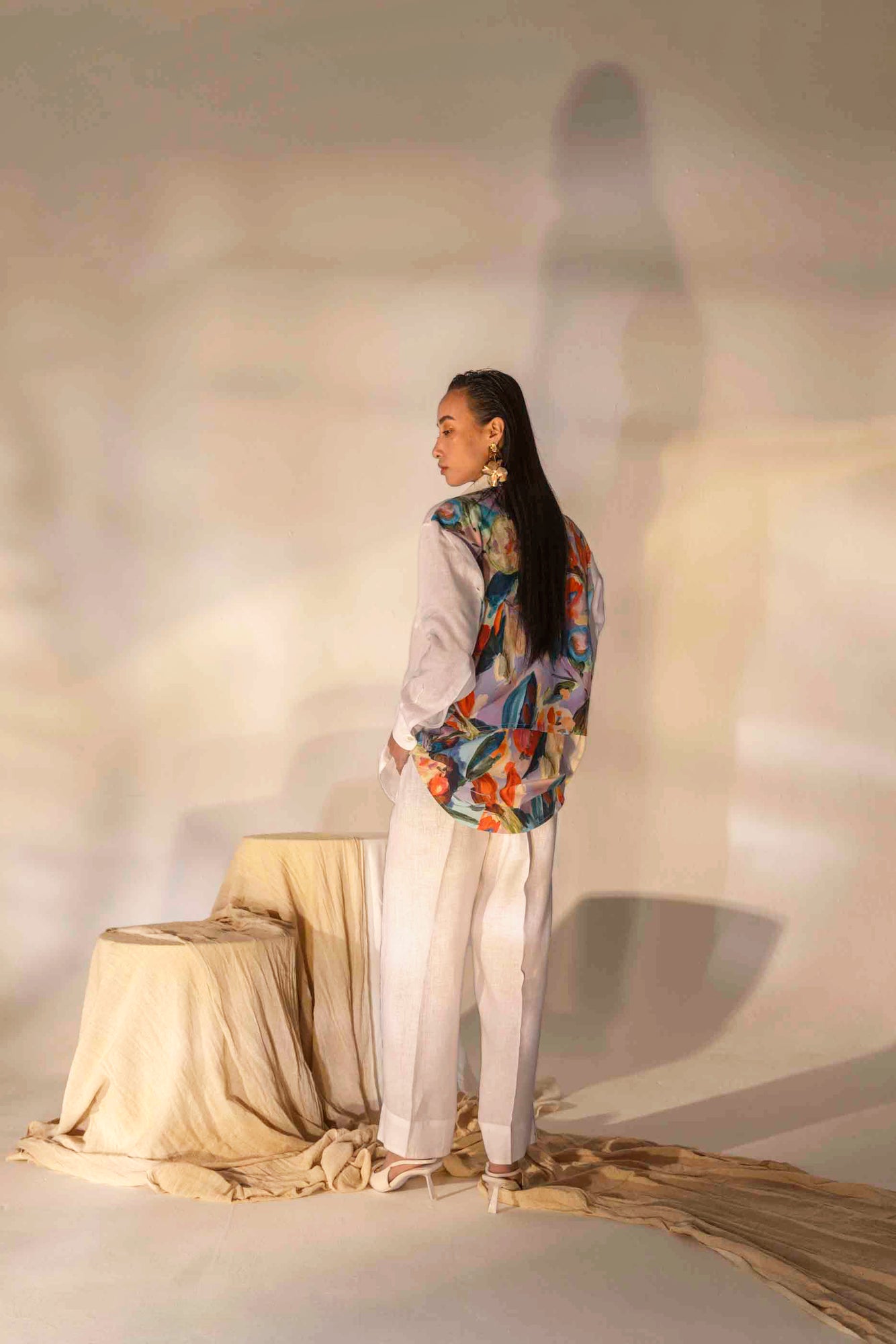 Luxurious handcrafted millefleur coord set in premium fabric, showcasing intricate floral patterns and elegant silhouette for refined womenswear