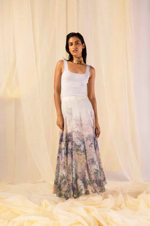 Luxurious handloom skirt in vibrant hues, showcasing a flowing silhouette and exquisite artisan craftsmanship for premium womenswear