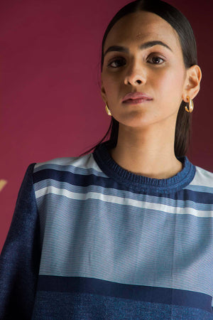 Elegant close-up of the Crystal Clear Top, showcasing its artisan-crafted, premium fabric and exquisite handloom detailing