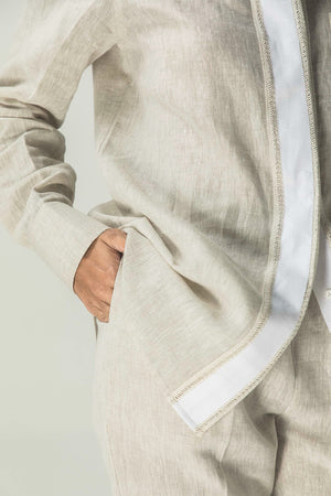 Close-up of the Kasha Classic Shirt in premium handloom fabric, showcasing intricate stitching and luxurious design for refined womenswear