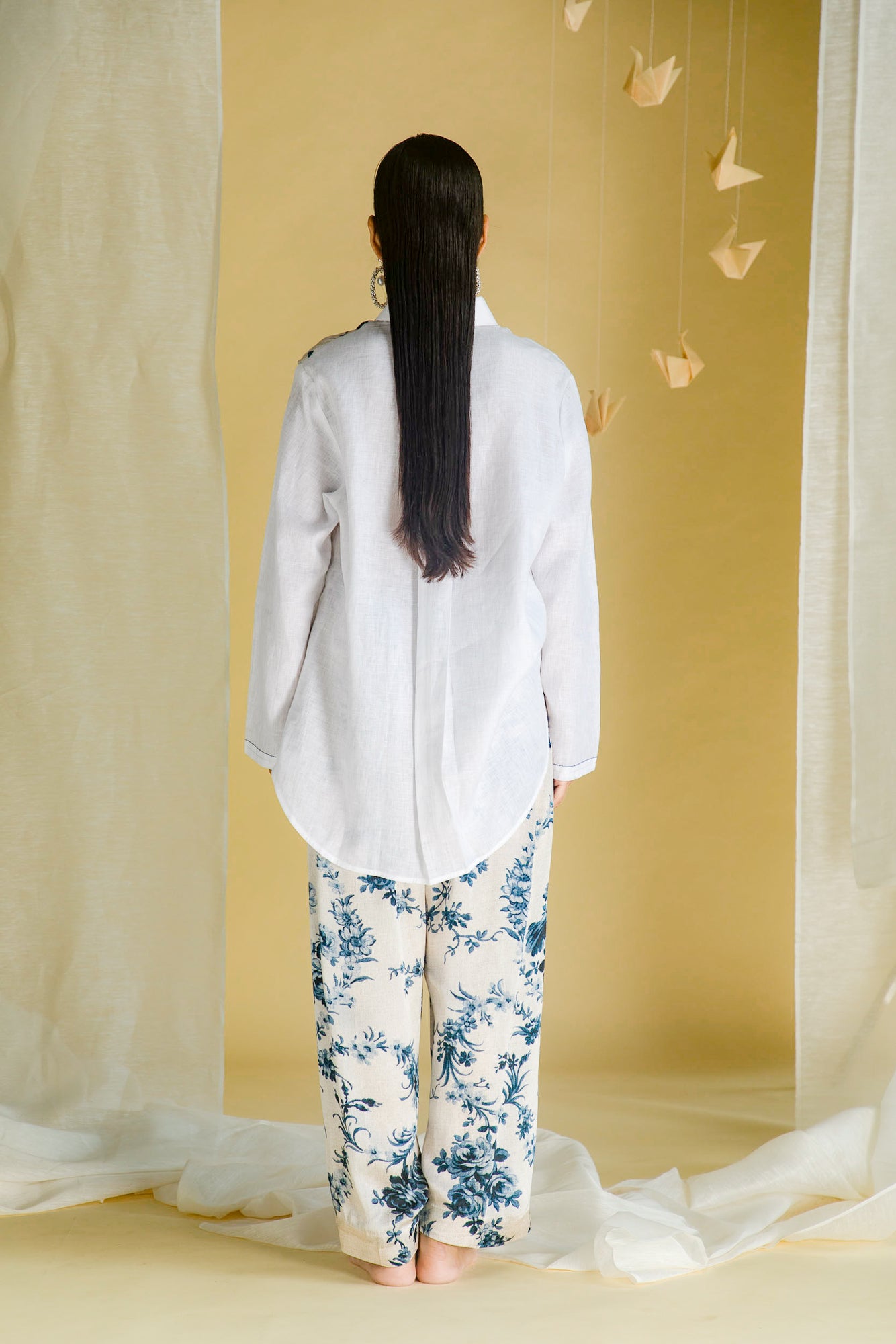 Close-up of the Blue Bell Co-ord Set showcasing handloom craftsmanship in premium fabric, highlighting luxury womenswear elegance