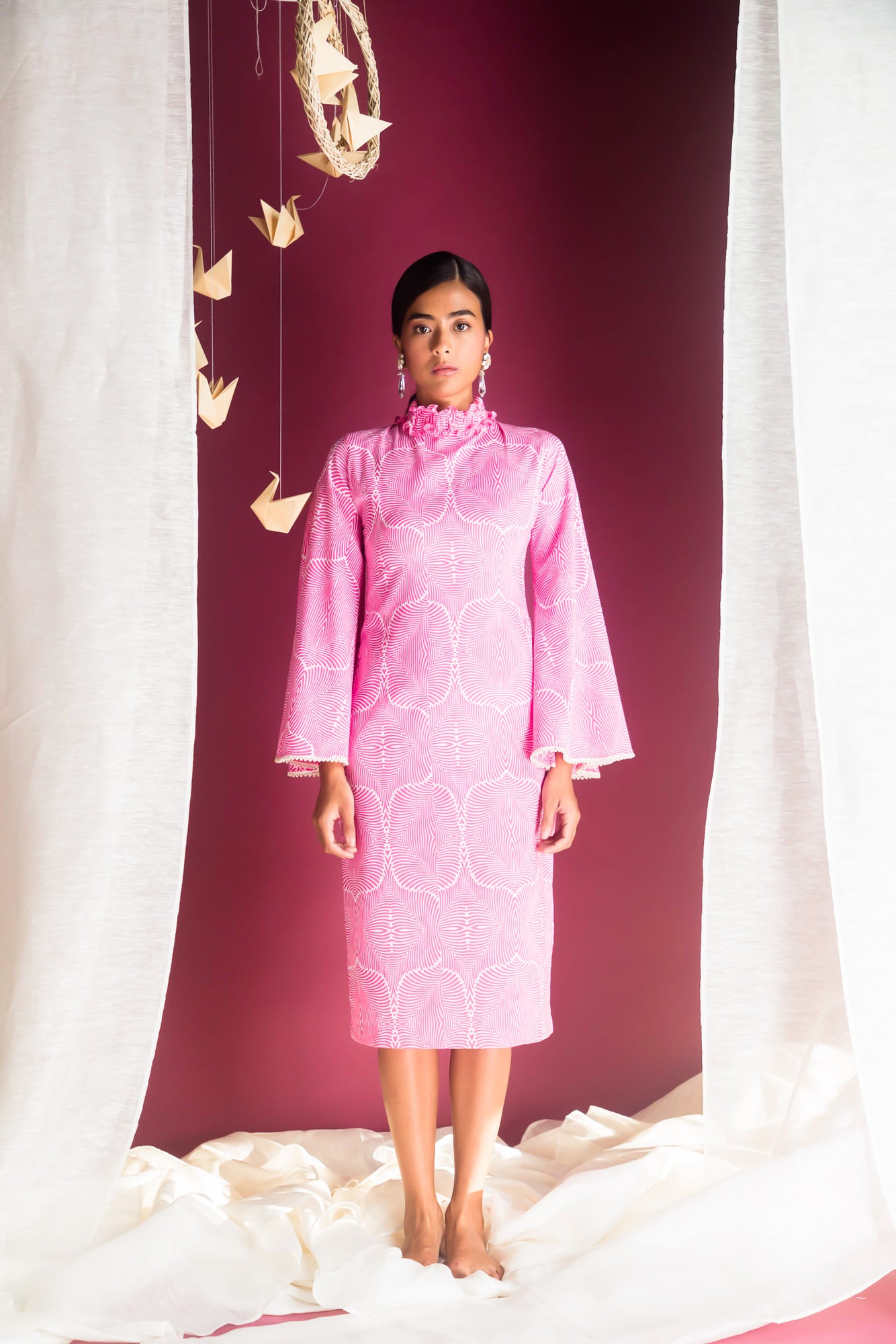 Elegant Azalea Midi Dress in premium handloom fabric, showcasing a refined silhouette and artisan craftsmanship for luxury womenswear