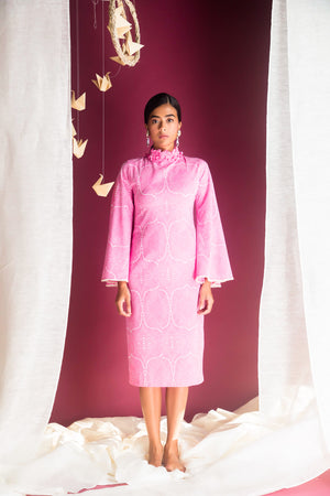 Elegant Azalea Midi Dress in premium handloom fabric, showcasing a refined silhouette and artisan craftsmanship for luxury womenswear
