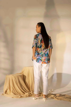 Elegant handloom Millefleur shirt in premium fabric, showcasing dual-layer design and artisanal craftsmanship for luxury womenswear