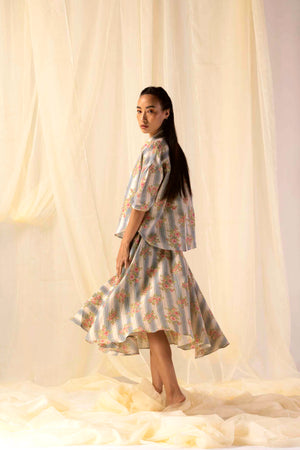 Elegant handloom circular skirt in premium fabric, showcasing a flowing silhouette and artisan craftsmanship, epitomizing luxury womenswear