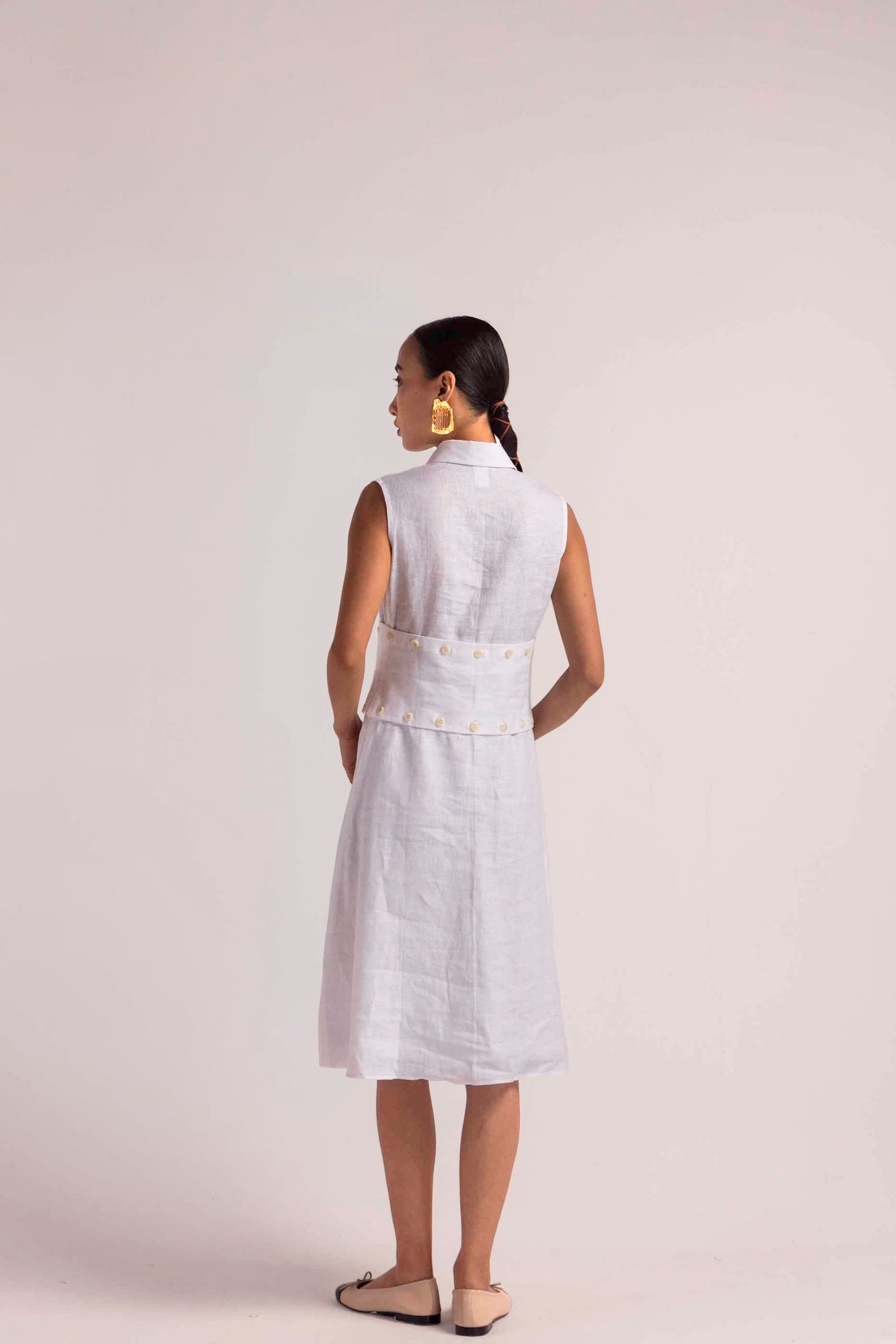 Handcrafted Alterra Fresh Breeze Linen Dress in soft pastel hues, showcasing a flowing silhouette and premium handloom fabric for luxury womenswear