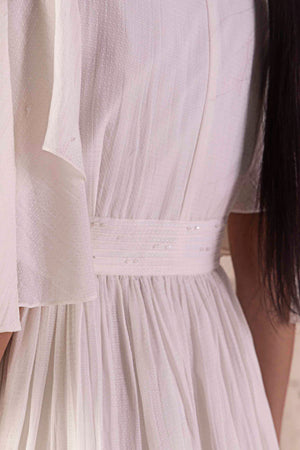 Elegant Valencia Fluid Dress in handloom silk, showcasing a flowing silhouette and premium craftsmanship, epitomizing luxury womenswear