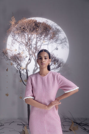 Close-up of Bellerose Cord Dress in premium handloom fabric, showcasing intricate artisan craftsmanship and luxurious detailing