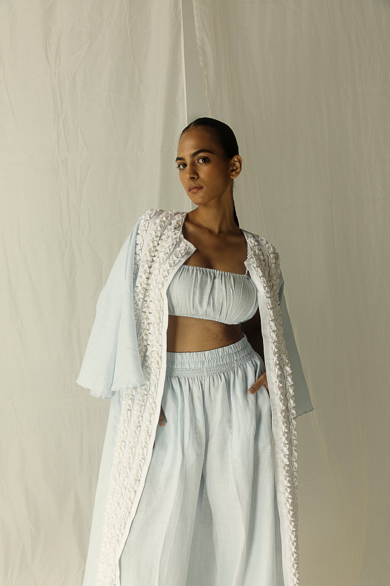 Handcrafted Bonheure Rosea Kaftan in premium fabric, showcasing intricate artisan patterns and luxurious drape, epitomizing elegance