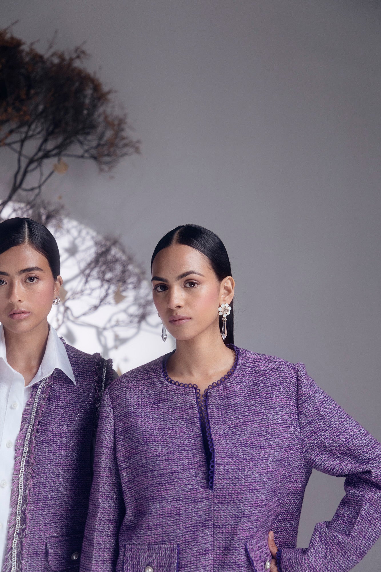 Exquisite Charoite Cord Set in rich purple, showcasing artisan craftsmanship with premium handloom fabric and elegant silhouette