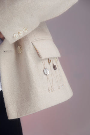Artisan-made marbel felt blazer in rich charcoal, featuring a tailored silhouette and premium handloom fabric for luxury womenswear