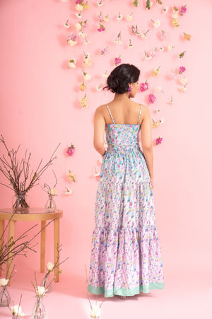 Elegant blue dress in premium handloom fabric, showcasing intricate artisan craftsmanship and luxurious silhouette, perfect for upscale occasions