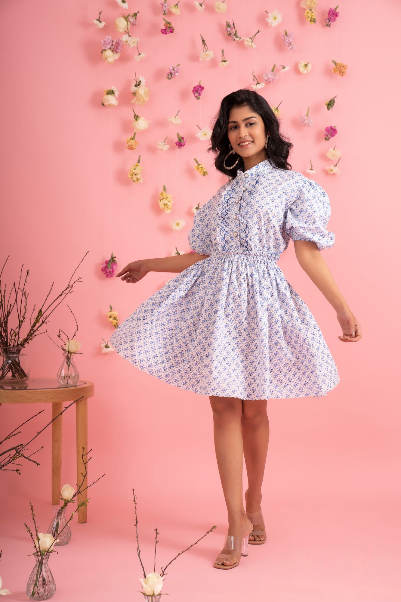 Elegant Pearl Pleated Dress in soft ivory, featuring handcrafted pleats and premium handloom fabric, epitomizing luxury womenswear