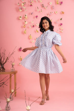 Elegant blu sodalite dress in luxurious handloom fabric, showcasing a refined silhouette and exquisite artisan craftsmanship
