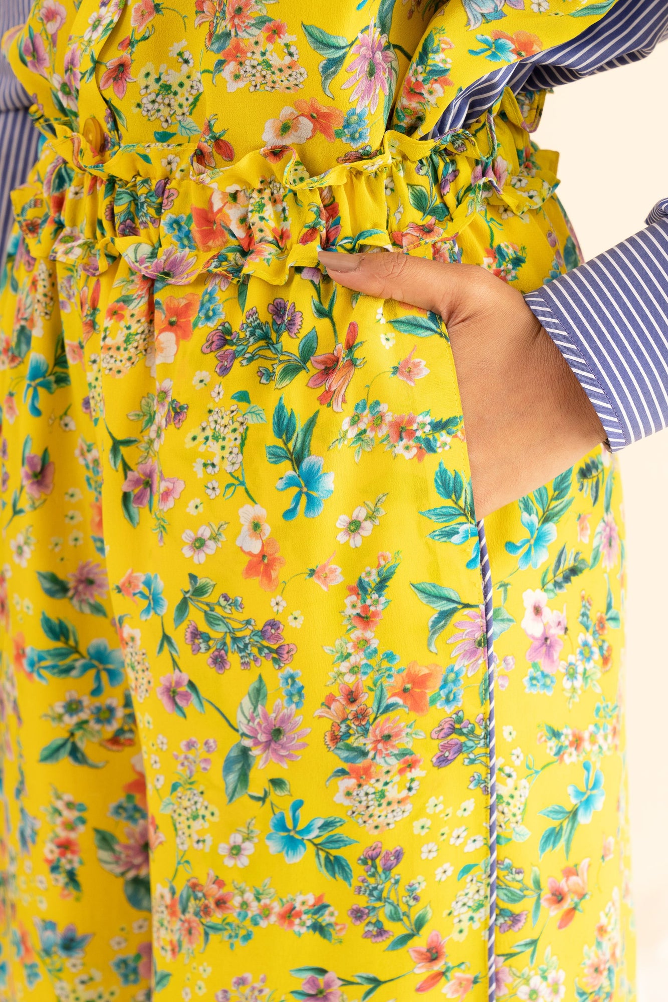 Elegant bumble bee wide-leg palazzo in premium handloom fabric, showcasing artisan craftsmanship and luxury womenswear style
