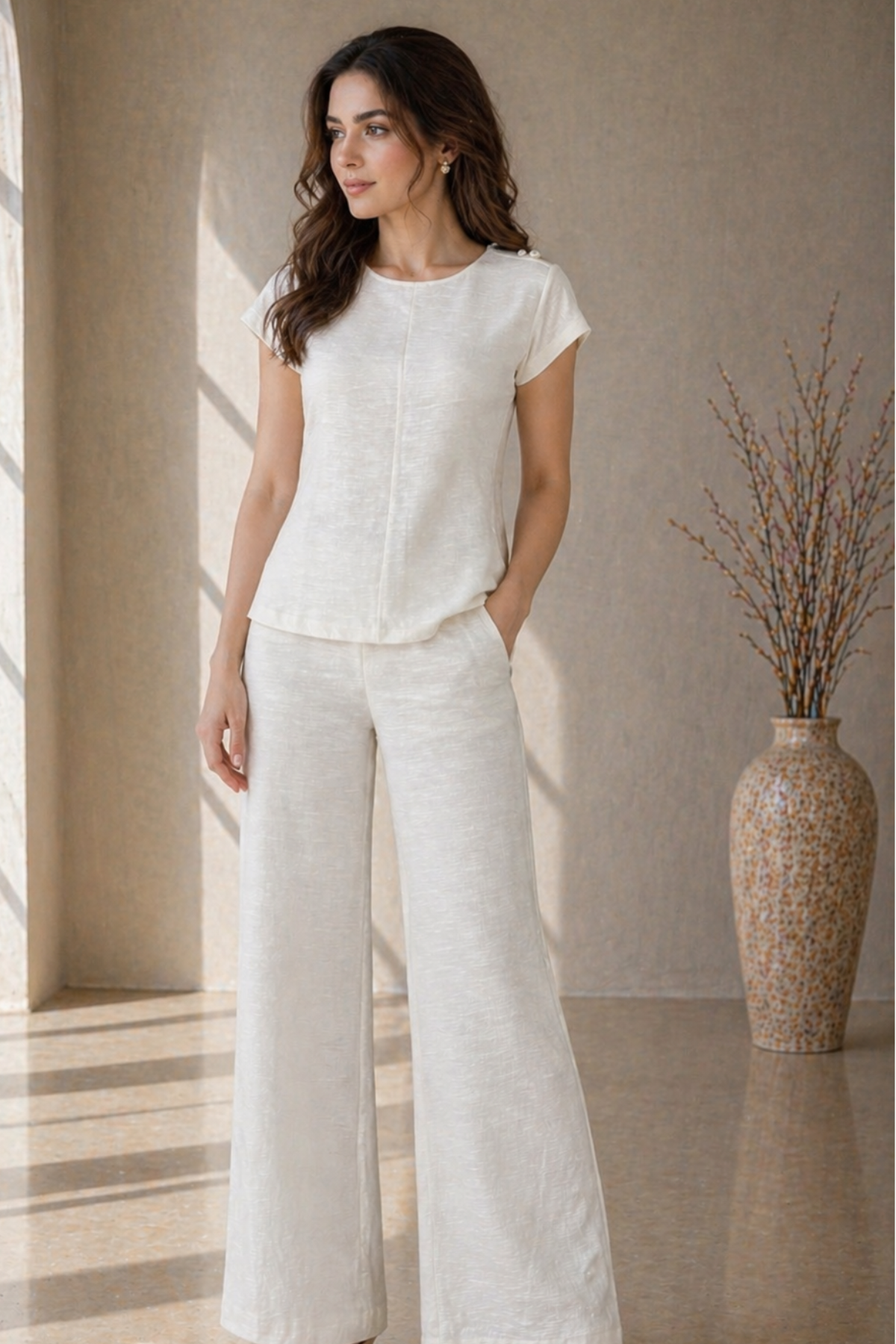 Ivory Lace Back Silk Linen Top
