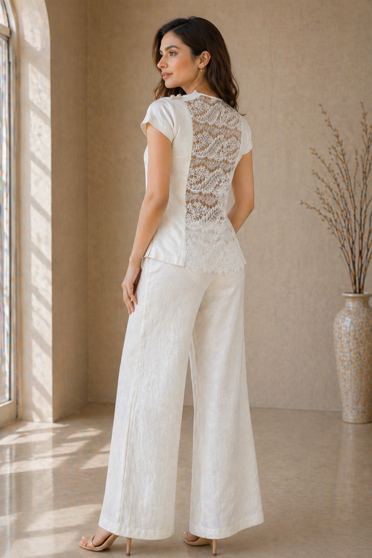 Ivory Lace Back Silk Linen Top