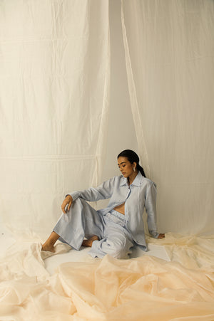 Elegant scallop-hem shirt in premium handloom fabric, showcasing artisan craftsmanship and luxury womenswear design