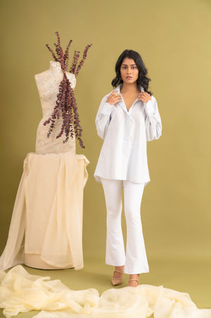 Luxurious pink scallop-edged shirt in premium handloom fabric, showcasing NJ3 Atelier's artisan craftsmanship and elegant design